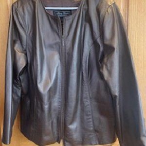 Terry Lewis 100% Genuine Chocolate Brown Leather Jacket Zipper Closure Sz: P1X
